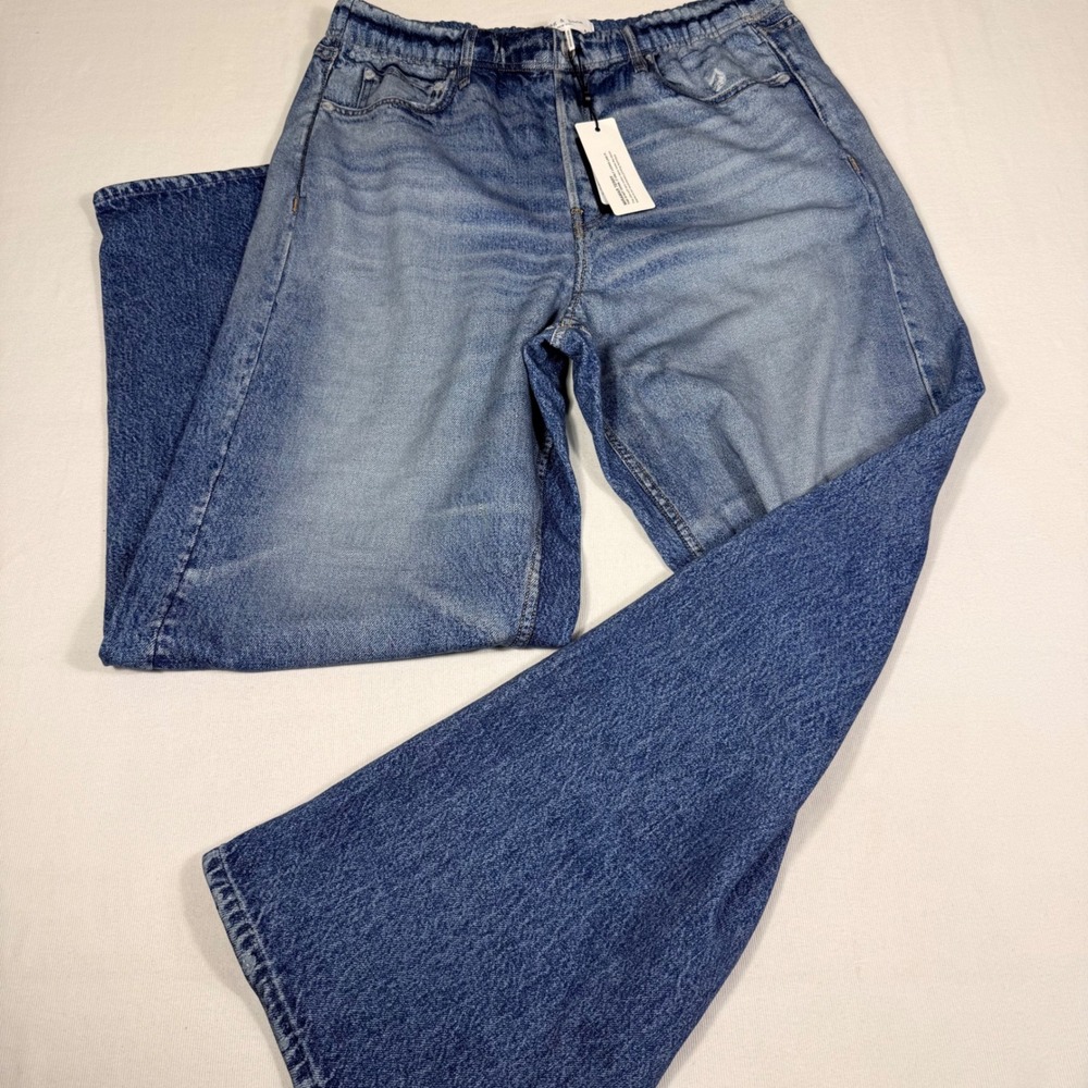 Rag & Bone Miramar Terry Pants XL Blue Wide Leg Faux Denim Printed Cotton